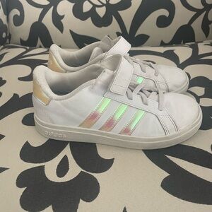 Adidas Kids White Sneakers with Iridescent Accents